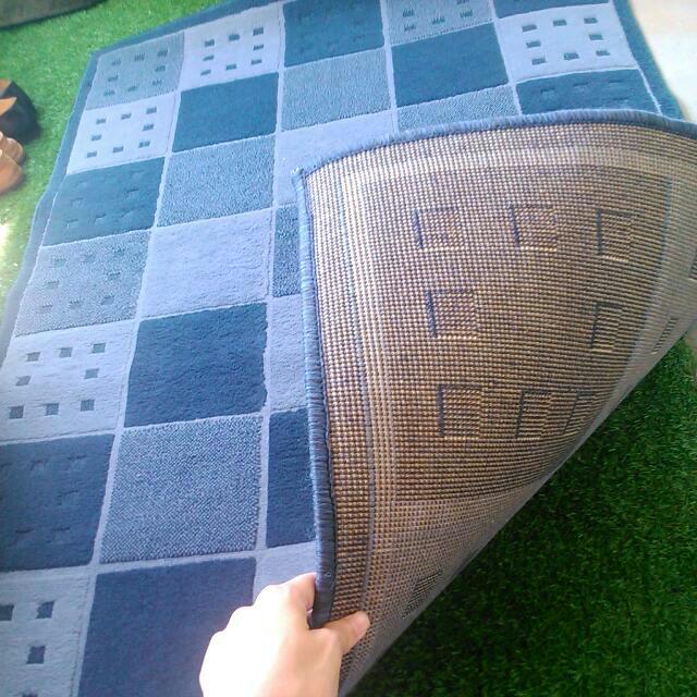 Preloved Ikea Vium Blue Checkered Rug Carpet Furniture On Carousell