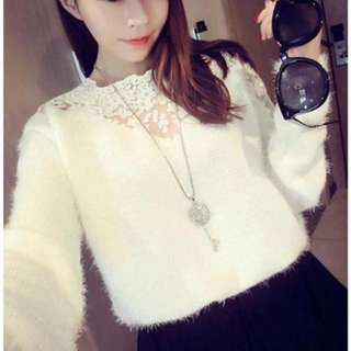 [Preorder] Korean lace flower stitching mohair sweater