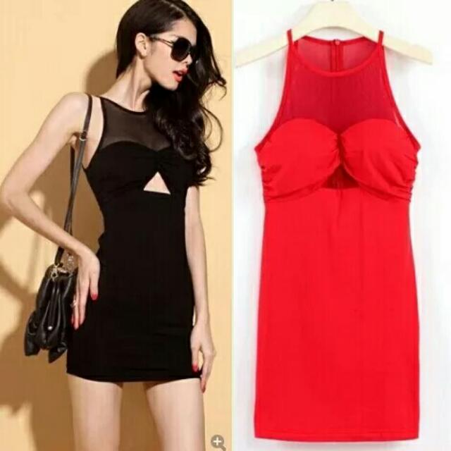 red mesh bodycon dress