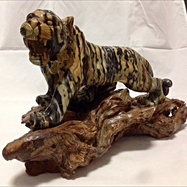 Wooden tiger sculpture