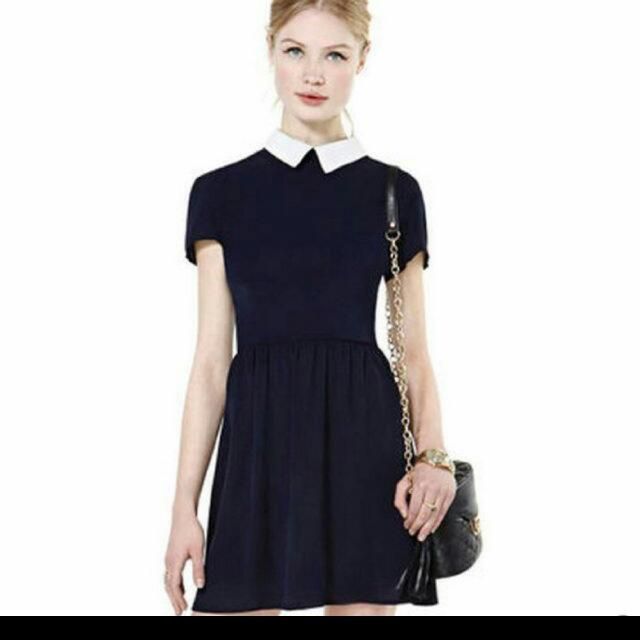 Black Skater Dress With White Contrasting Collar Women s Fashion