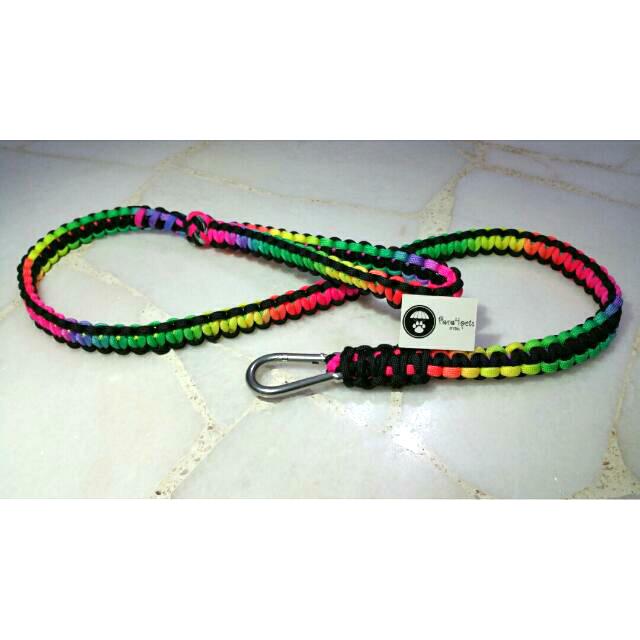 Customised Black Neon Rainbow Paracord Dog Leash Pet Supplies