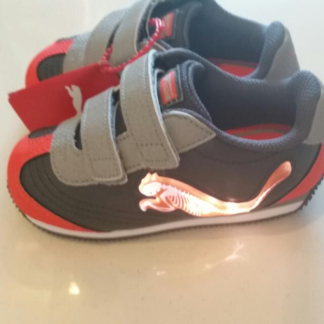 Brand New Puma Speeder Illuminescent V Light Up Sneaker For Toddler Dark Shadow Gray tomato Babies Kids Babies Kids Fashion on Carousell