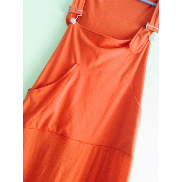 PENDING Long Orange Pinafore Dress With Hood Women s Fashion Muslimah Fashion Dresses on Carousell