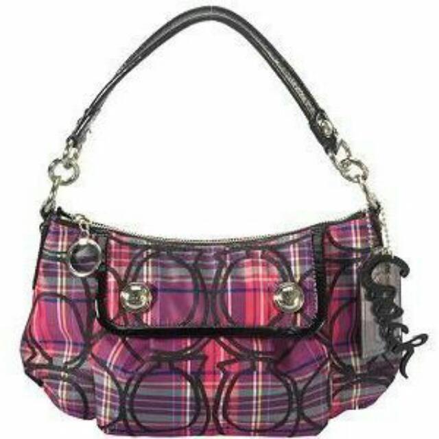 Purple plaid coach purse cheap