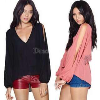 V Neck Chiffon Blouse
MWith Slit ARM & Crochet Back