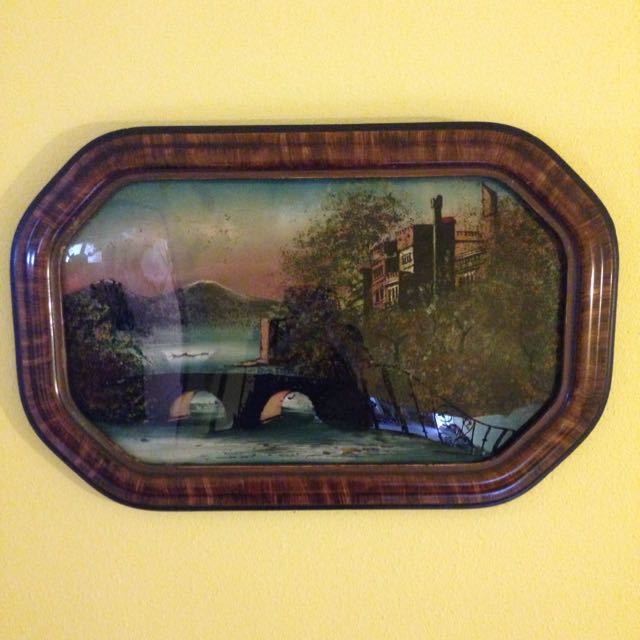 Reverse Painting On Bubble Glass Antique Art Vintage