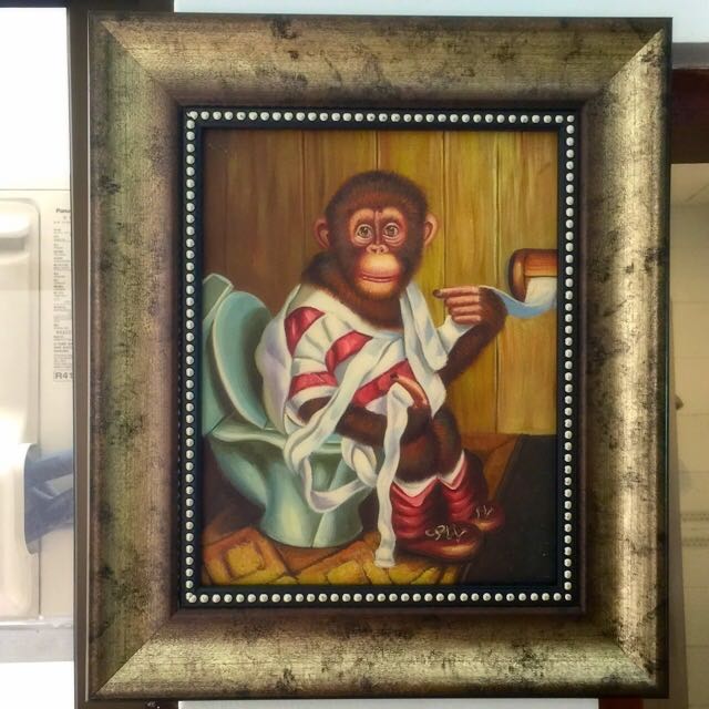 four monkeys in loo oil painting everything else on carousell