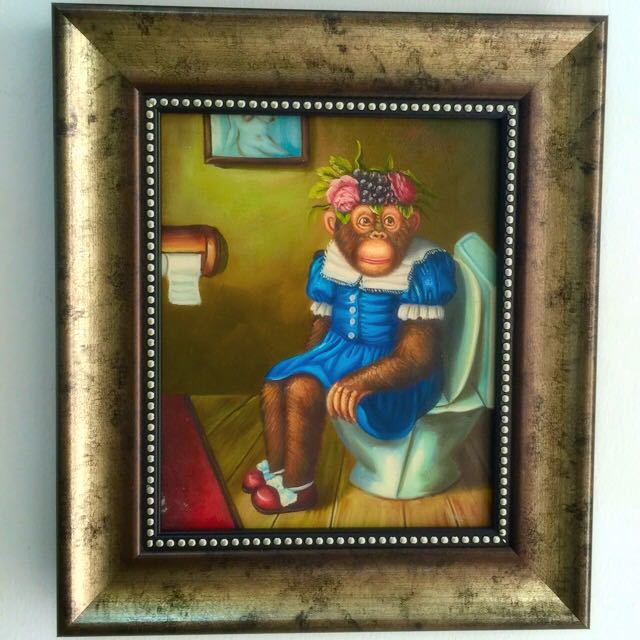 four monkeys in loo oil painting everything else on carousell