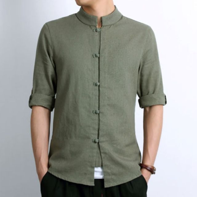 Chinese collar casual shirts hot sale