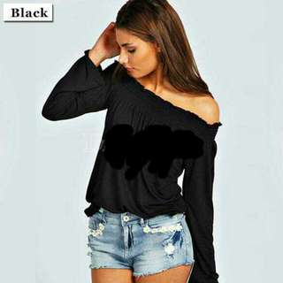 Off-Shoulder Boat-neck Long Sleeve Blouse