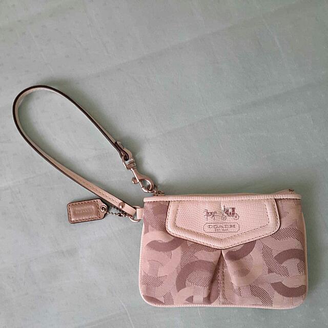 Coach Corner Zip Wristlet In Signature Fabric Monogram Authentic Photo