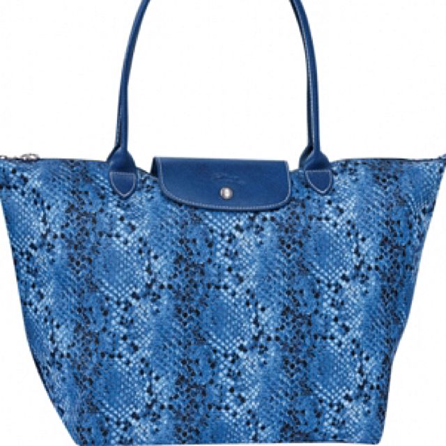 Longchamp Le Pliage Python Snake Nylon Tote Bag Indigo Blue