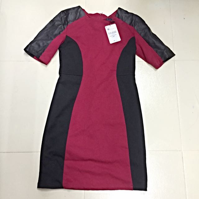 Zara Red Maroon Wine Black Colour Blocking Leather Sleeves Bodycon Dress, Women's Fashion, Tops, Sleeveless on Carousell Zara Red Maroon Wine Black Colour Blocking Leather Sleeves Bodycon Dress, Women's Fashion, Tops, Sleeveless on Carousell
