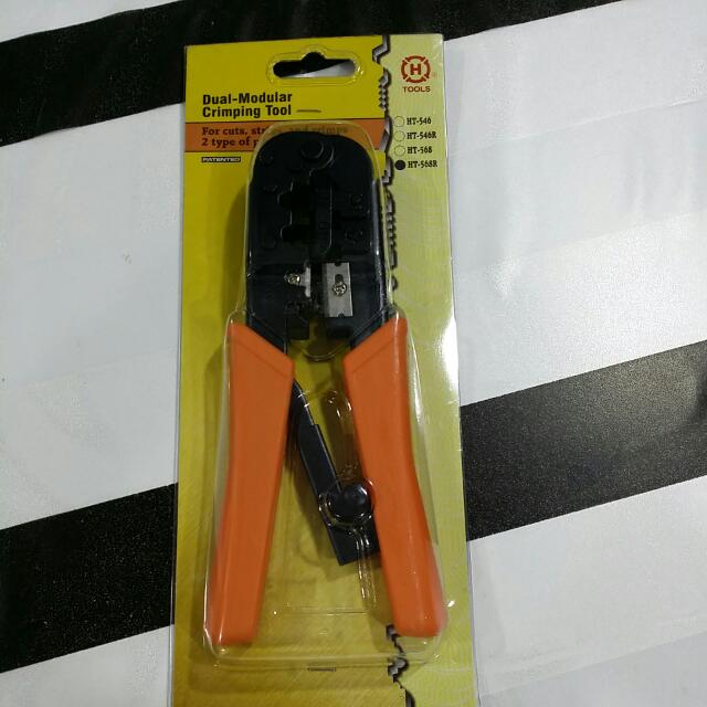 HT-568 Dual-Modular Plug Crimping Ratchet Tool with Round Cable Stripper 
