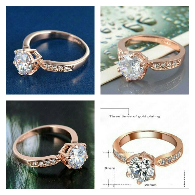 Promo Top Quality 8mm AAA Swiss CZ Diamond Cubic Zirconia 3 Times Rose Gold Plated Platinum Plated Ring include Free Premium Velvet Ring Box