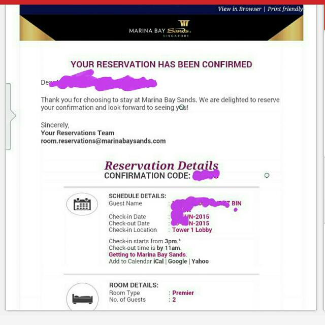 mbs room confirmation receipt booking