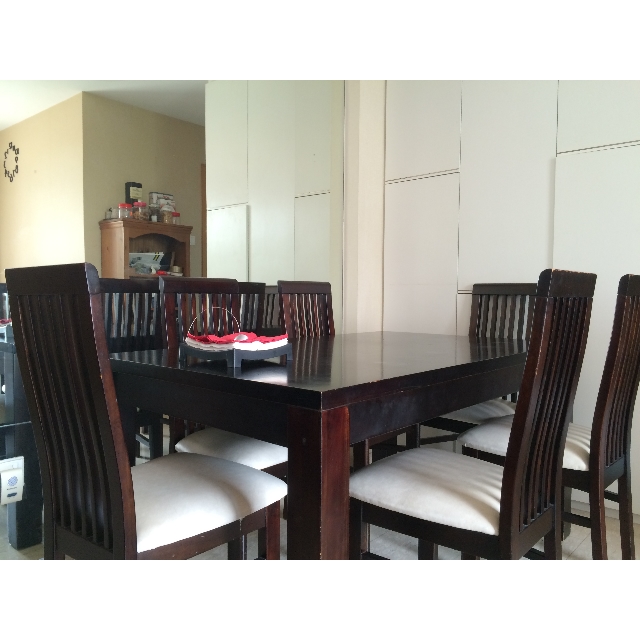 Solid Wood and Leather Dining Table Set with 6 Chairs, Furniture & Home