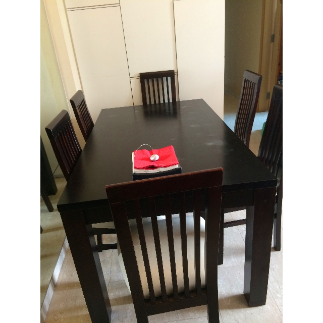 Solid Wood and Leather Dining Table Set with 6 Chairs, Furniture & Home