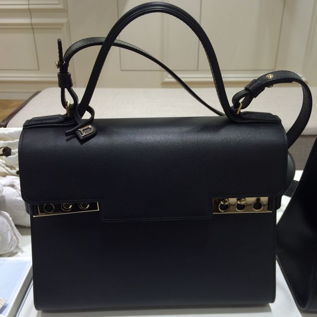 Delvaux Tempete MM Black Calf Leather And Gold Hardware Bag 