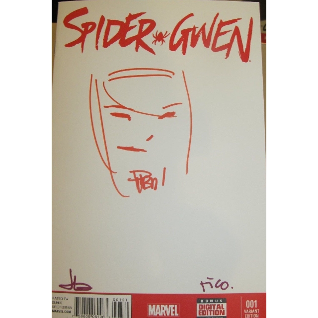Spider Gwen #1 signed and sketched by Robbi Rodriguez, and signed by ...