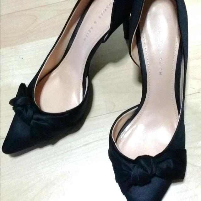black satin heels with bow