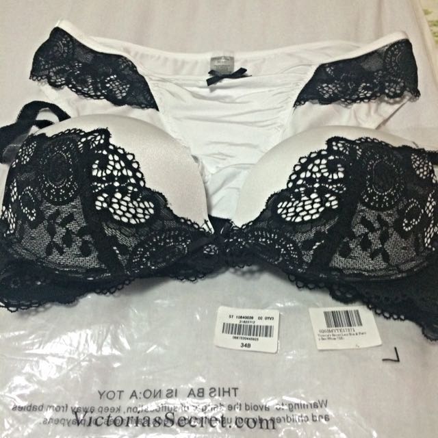 Victoria's Secret unlined 34C BRA SET+thong+S panty SILVER gray