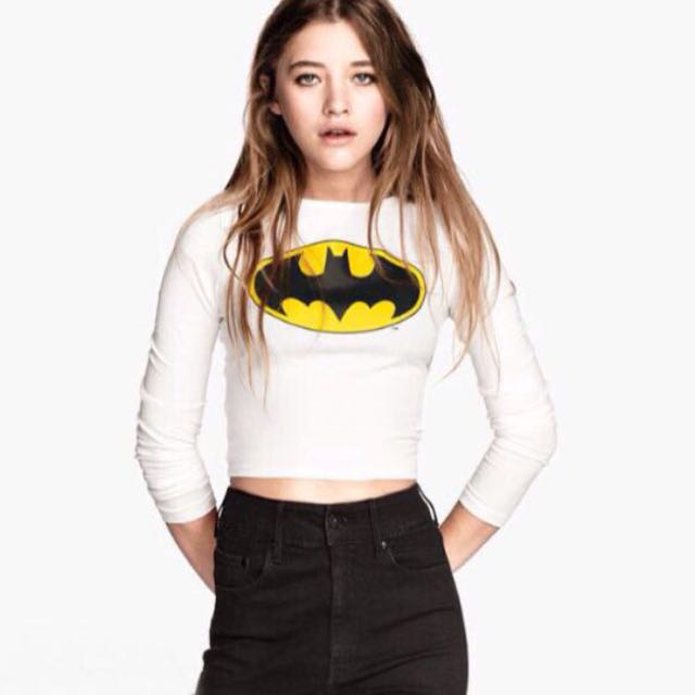 H M Batman Long Sleeved Crop Top Women s Fashion Tops Sleeveless on Carousell