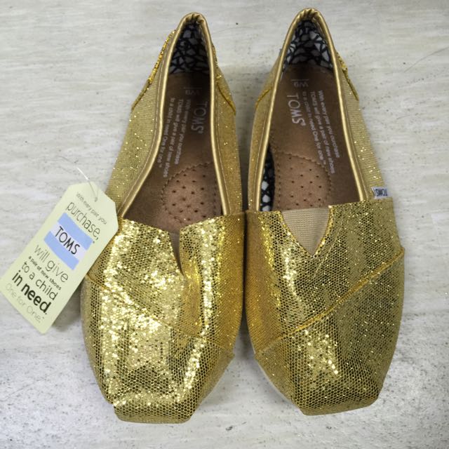 Toms Gold Glitter Classic Shoes Size W9