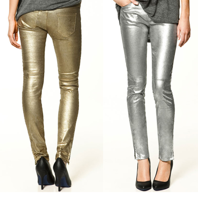 metallic pants zara
