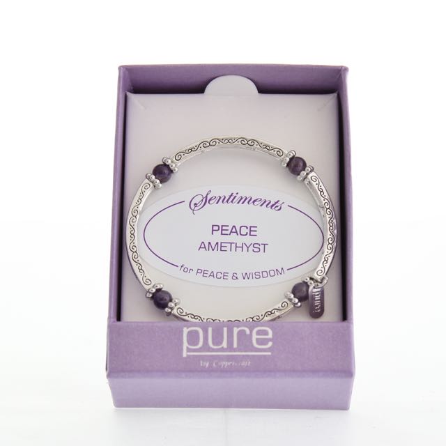 Pure by Coppercraft Silver Amethyst Sentiment Stretch Bracelet