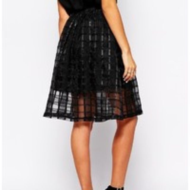 Petal Black Mesh Midi Skirt