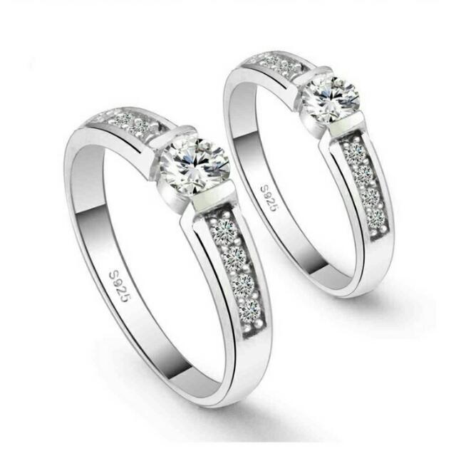 In Stock US Size 4 To 10 Unisex Couple Ring 925 Silver with