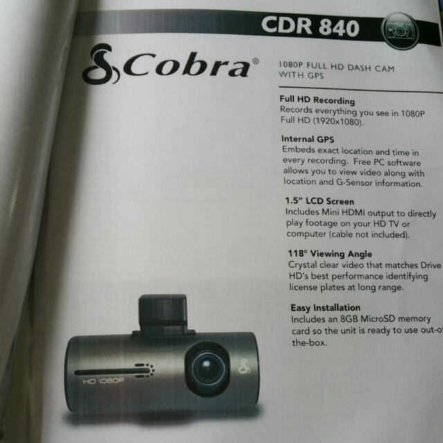 Cobra CDR 840 FULL HD DASH CAM WITH GPS, Luxury, Accessories on Carousell