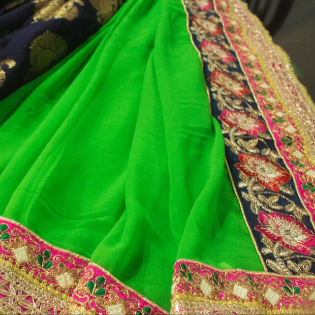 lime green saree contrast blouse