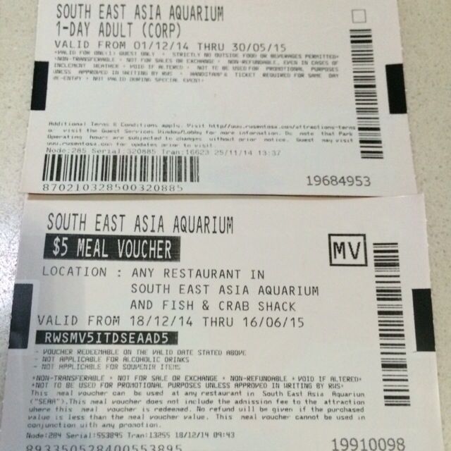 1x Adult SEA Aquarium Day Pass + Free Meal Voucher, Tickets & Vouchers