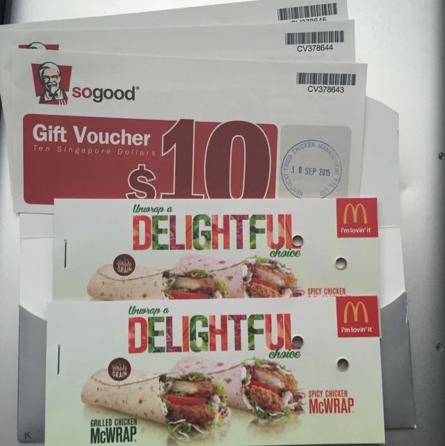 KFC/ McDonald's Meal Vouchers, Tickets &amp; Vouchers, Vouchers on Carousell