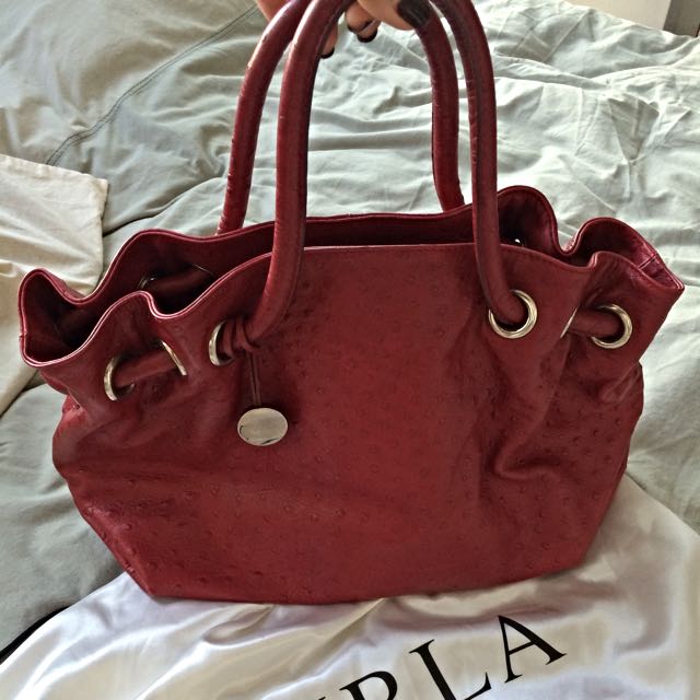 FURLA Ostrich Embossed Leather Carmen Tote