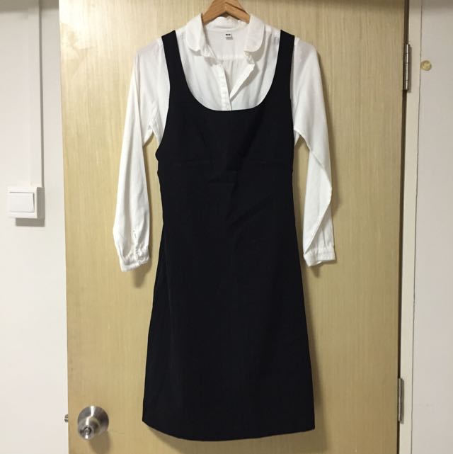 black pinafore work dress