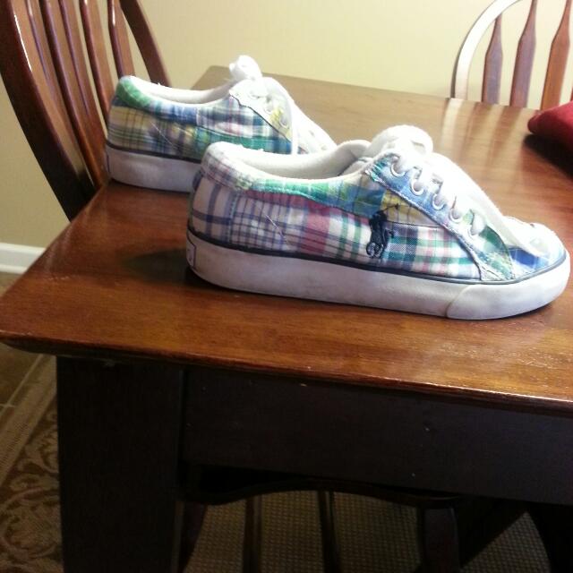 Polo Ralph Lauren Madras Plaid Sneakers Athletic Tennis Shoes Size 4 Men