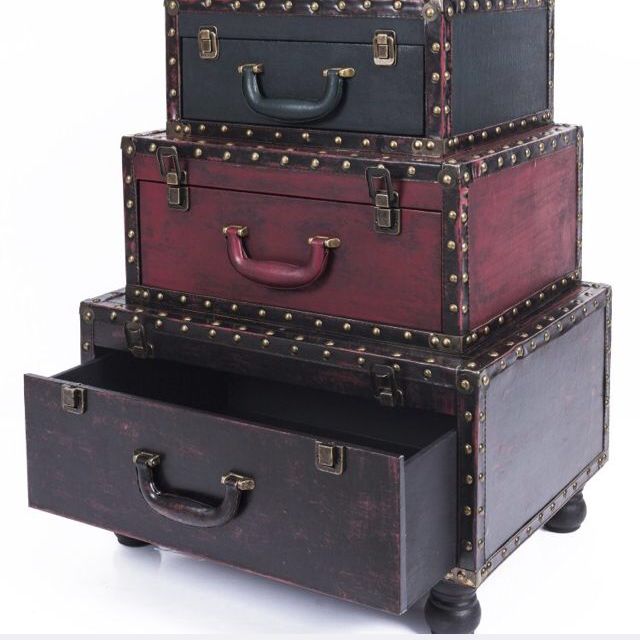 Vintage Faux Leather Suitcase 3 Chest Drawer Side Table Furniture