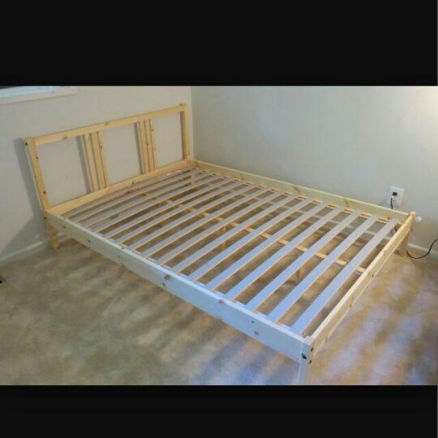 Ikea Queen Size Wooden Bed Frame Furniture On Carousell