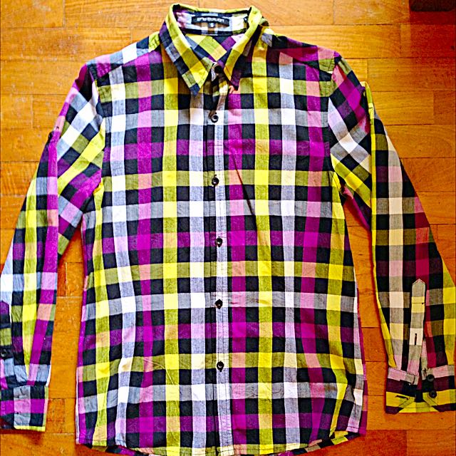 Purple and yellow plaid shirt clearance
