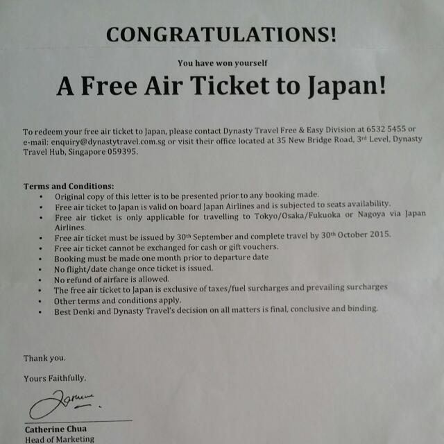 Round Trip Flight Ticket From Singapore To Japan By Japan Airline Tickets Vouchers Local Attractions Transport On Carousell