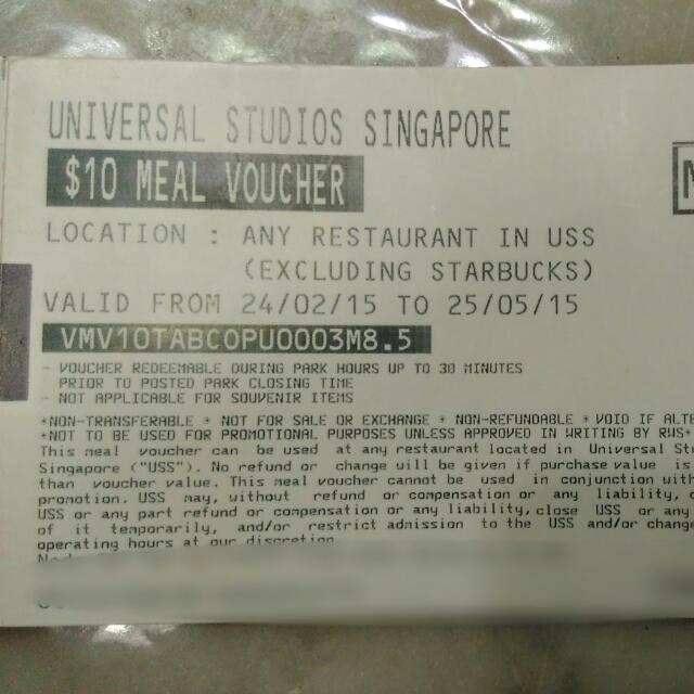 Universal Studios Singapore (USS) 10 Meal Voucher, Tickets & Vouchers