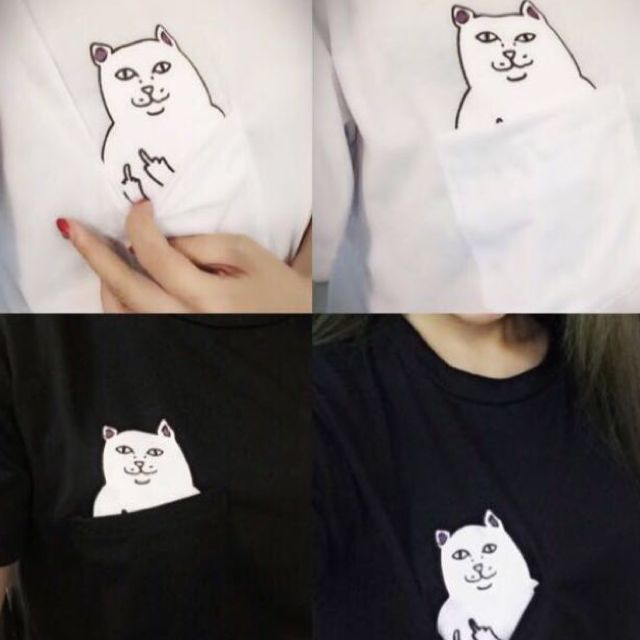 Middle Finger Cat Pocket Tee Women S Fashion On Carousell