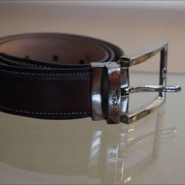 TUMI leather men's belt black 44/110 adjustable France designer