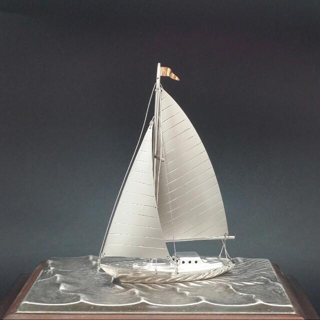 960 Silver Yatch by Takehiko Seki Japan Antique Boat