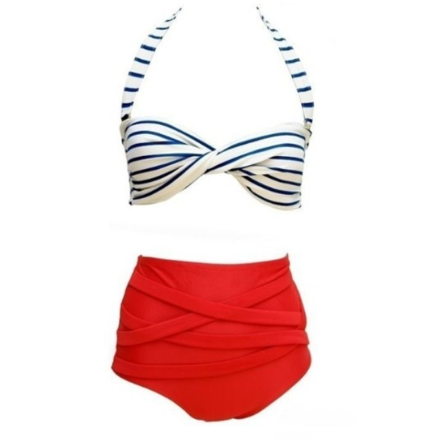 Red white and blue high waisted bikini clearance