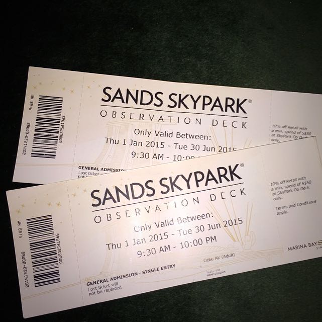 Sands Skypark Observation Deck Ticket For Sale, Tickets & Vouchers